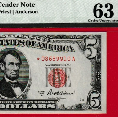 1953 A  $5 LEGAL TENDER RED SEAL STAR NOTE - Image 1 of 3