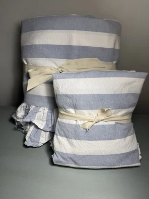 Funda nórdica Pottery Barn Teen Cabana a rayas F/Q y 2 fundas ESTÁNDAR cambray LEER Foto 1 de 4