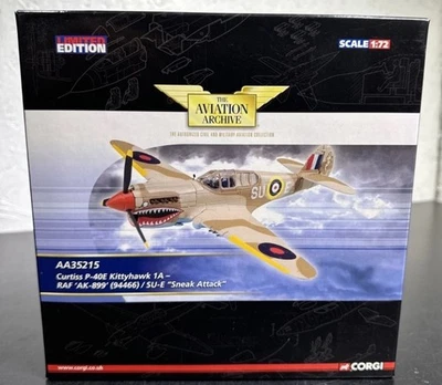 CORGI AVIATION ARCHIVE CURTISS P-40E KITTYHAWK RAF SNEAK ATTACK 1/72 #AA35215 - Image 1 of 2