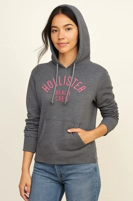 Sudadera con Capucha Gris Y2K Hollister Beach Crew Logo Rosa Talla M Surf Vibes De Colección Foto 1 de 4