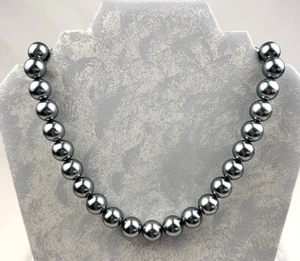 Collar grande cuentas de perlas de imitación de vidrio gris nacarado de 17 pulgadas vintage - Imagen 1 de 5