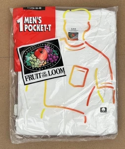 Vintage 1995 Fruit of the Loom Herren Pocket T-Shirt weiß Gr. XL 100% Baumwolle neu aus altem Lagerbestand - Bild 1 von 3