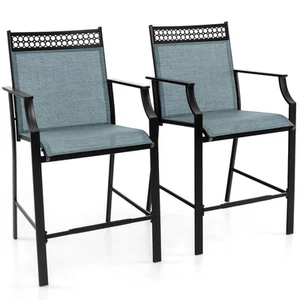 Metal Frame Counter Height Dining Chairs Set of 2 w/ Footrest & Armrests - Picture 1 of 8