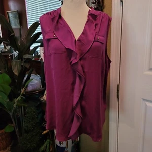 Neu Lane Bryant Top lila Bluse Rüschen Karriere Arbeit Größe 14 Large ärmellos - Bild 1 von 6