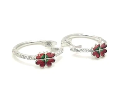 Round White Zircon 925 Sterling Silver Women's Flower Hoop Earrings 0.75 Inch US - Image 1 of 2