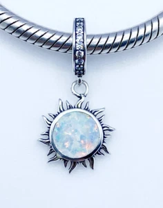 💖 Opal Sun Dangle Charm Pendant Cubic Zirconia Genuine 925 Sterling Silver 💖 - Picture 1 of 11