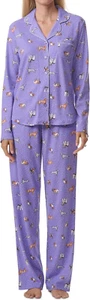 NWT Karen Neuburger PURPLE DOGGY DAYS Dogs Jersey Pajama/Lounge Set L POCKETS - Picture 1 of 7
