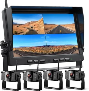 Digital Wireless 10.1" Quad DVR Monitor 4x1080P AHD Reversing Camera F Truck Bus - Picture 1 of 16