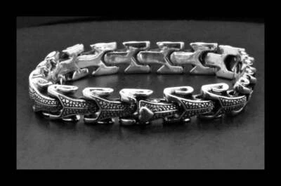 Excellent Solid 935 Argentium Silver Men Biker Fabulous Dragon Classic Bracelet - Image 1 of 4