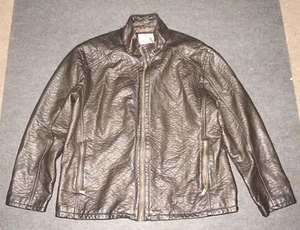 Rainforest Outerwear Black Leather Zip Up Jacket XXL Quilted Lining - Picture 1 of 10