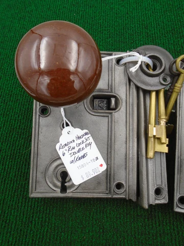 ONE HUGE RHC RIM LOCK COMPLETE w/ KEYS, KEEPER, & KNOBS, ESCUTCHEON  (15804-10) Cover