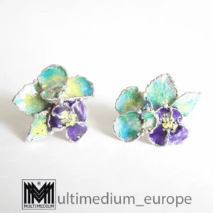 Designer Emaille Silber Ohrringe Ohr stecker blau enamel silver earrings blue - Bild 1 von 4