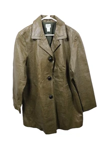 Vintage 90s Chicos 100% Leather Blazer Faux Crocodile Skin Green Size 3 - Picture 1 of 14