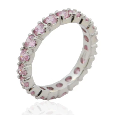 Anello eternity in argento 925 rodiato mm 3 con zirconi rosa - Immagine 1 di 2