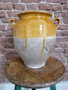 Medium ANTIQUE FRENCH CONFIT POT. 19th Century. YELLOW GLAZE. H 28cm - Picture 1 of 8