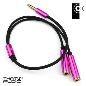 Headphone / Earphone Y Splitter cable PINK 3.5mm Stereo 1 male : 2 female Jacks - Picture 1 of 7