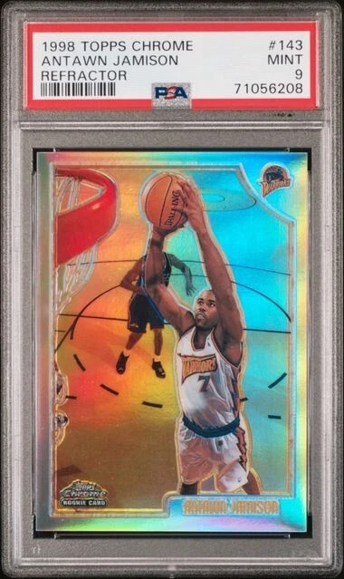 Topps 1998 cromo Antawn Jamison Warriors radiocontrol refractor novato # 143 como nuevo PSA 9 Foto 1 de 1