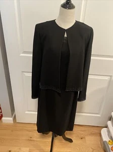 NWT Ann Taylor 100% Wool Black Beaded Straight Tank Pencil Dress w/Jacket 12P - Picture 1 of 12