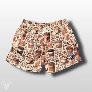 Goat Strength 5" Inseam Mesh Shorts - Coffee-Themed Design - Athletic stretchy m - Picture 1 of 5