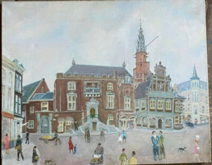 ::ÖLGEMÄLDE ° Grote Platz in Haarlem, Niederlande, mit Blick auf das Rathaus - Bild 1 von 7