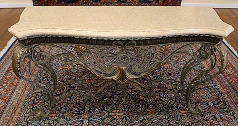 Stunning Maitland Smith Faux Marble Iron Console Table Cover