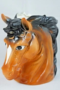 Jarrón cabeza caballo vintage Relpo marrón y negro maceta de cerámica 6739 hecho en JAPÓN - Imagen 1 de 12