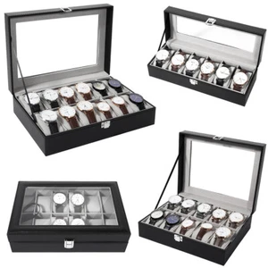 Mens 10 12 24 Grids PU Leather Watch Display Case Collection Storage Holder Box - Picture 1 of 57
