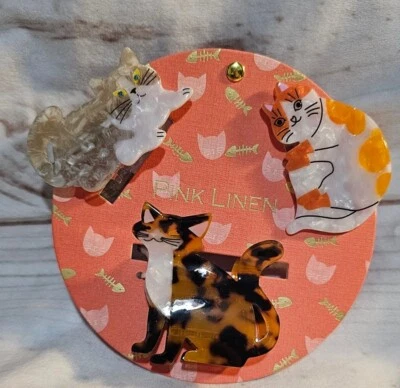 NUEVO Juego de accesorios de pinza de pelo de gato gris naranja de lino rosa maullido gato de 3/2 piezas Foto 1 de 4