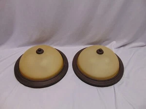 Pair of Quoizel overhead Sconce frosted dome lights 13" round brown color - Picture 1 of 8