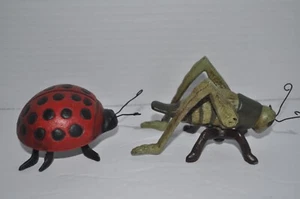 Cast Iron Metal Ladybug Cricket Grasshopper Figurine Set of 2 - Picture 1 of 8