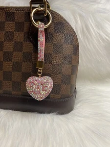 Bling Heart Bag Charm Keychain keyring fob Gold Ring Gift For Her Birthday New - Picture 1 of 2