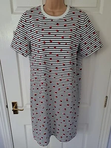 Joules Riviera Midi Dress UK 12 T-Shirt Dress Navy Stripe Strawberries BNWT - Picture 1 of 12