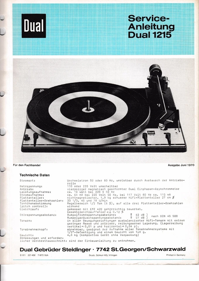 Service manual for Dual 1215 - Image 1 of 1