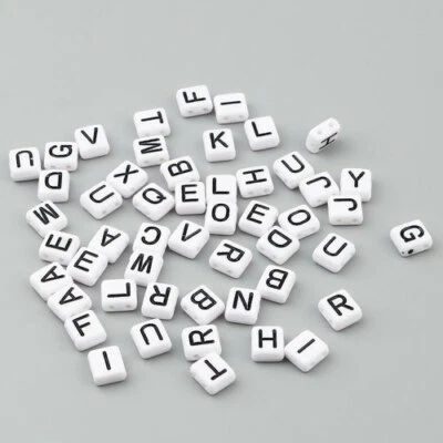 ❤ 100 - 4 HOLE - WHITE/BLACK  ALPHABET LETTER - ACRYLIC BEADS - 8mm - No. 537 ❤ - Image 1 of 3