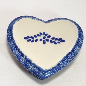 Vintage Hermitage Pottery Spongrware Heart Shaped Lidded Trinket Dish 1996 - Picture 1 of 6