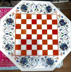 White Mable Chess Top, Inlay Stone Floral Mosaic Art, Gifts For Boyfriend Decors