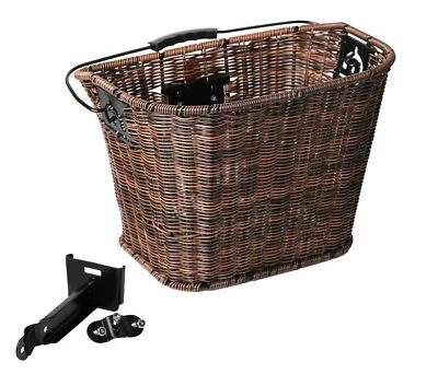 Vorderrad-Fahrradkorb Kunststoff-Rattan Geflecht Korb Braun Vorne abnehmbar - Bild 1 von 4