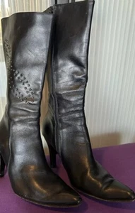 SACCO Wms schwarze Leder Stiletto Stiefel Gr. 6 Vintage 80er 90er Infinity Design ITALIEN - Bild 1 von 14