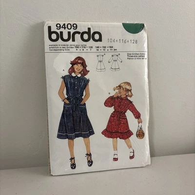 BURDA 9409 - Child Sewing Patterns - 4,6,7- Collared Dress Pockets- VINTAGE - Image 1 of 3