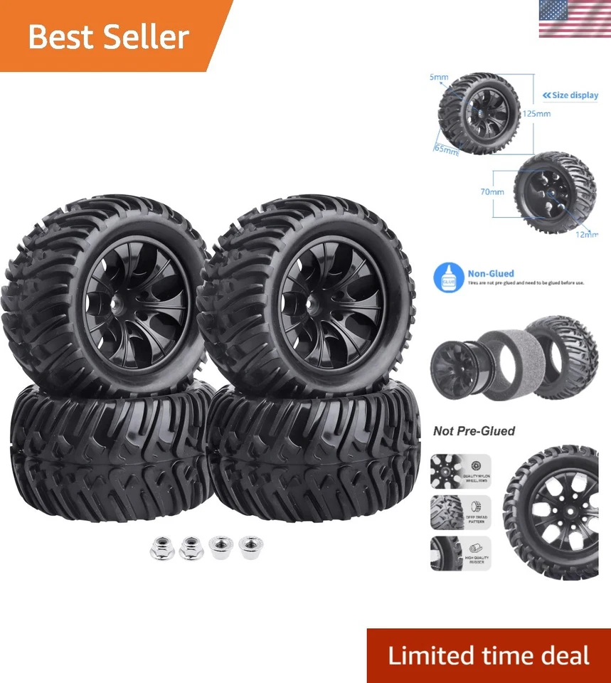 Durable 4.92" RC Monster Tires & Rims Set - Perfect for 2S & 3S Brushless Models - Image 1 of 4