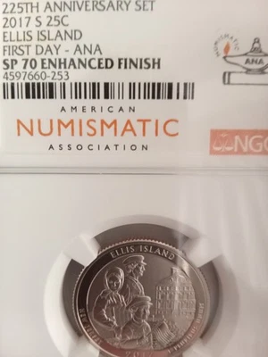 225th Anniversary  2017 S 25c Ellis Island First Day- ANA SP 70 Enhanced Finish - Image 1 of 2