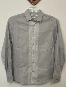 Calvin Klein Boys 16 Gray Striped Button-Up Slim Fit Collared Dress Shirt! A6734 - Picture 1 of 5