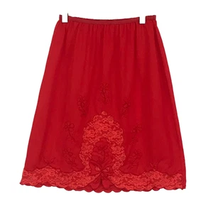 Vintage 60s Short Red Half Slip, Floral Embroidery, Lace Scallop Hem 24-28 Waist - Picture 1 of 6