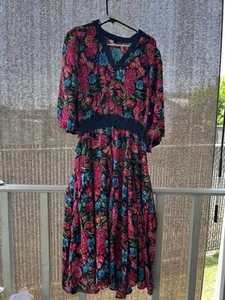 Vintage Diane Freis Dress Original  Large Tiered Ruffle Feminine Floral Boho - Picture 1 of 14