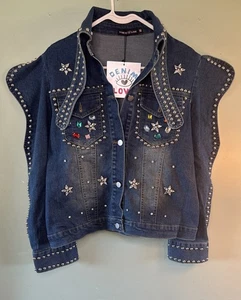 DENIM LOVE Studded Denim Jacket Sz Med NWT - Picture 1 of 10