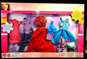 2002 Barbie 6 Pack Evening Gown PJs Dress Beach Wear Shirt/Jeans Shoes New - Picture 1 of 5