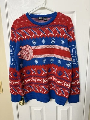 Star Wars Christmas Sweater Millennium Falcon Mens Size Medium Red Blue - Image 1 of 3
