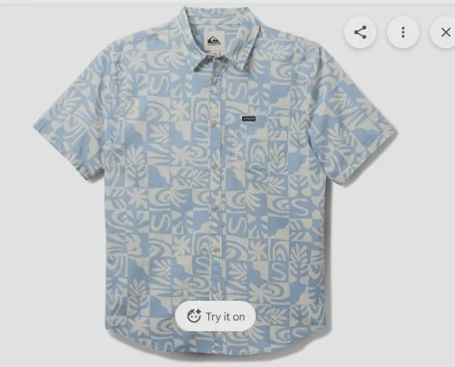 Quick Silver Mens button-up shirt with a light blue and white geometric Sz XL - Image 1 of 4