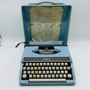 Royal Companion Working Vintage Portable Typewriter Light Blue Made in Japan - Picture 1 of 16