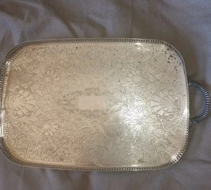 Vintage Ornate Silver Filled Footed Serving Tray Handles Heavy 10x14 Stamped FS - Picture 1 of 6
